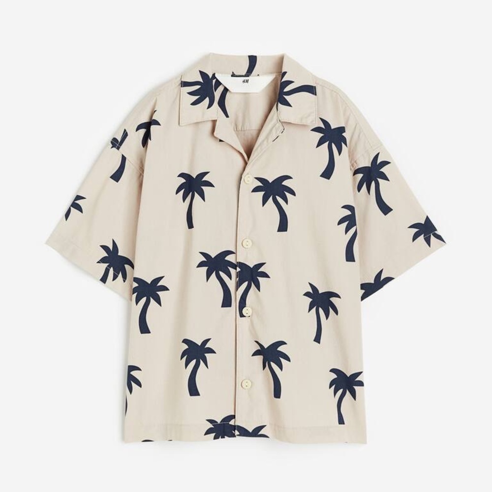 NWOT- H&M Kids Palm Tree Button Down Shirt - Beige and Navy 4T
